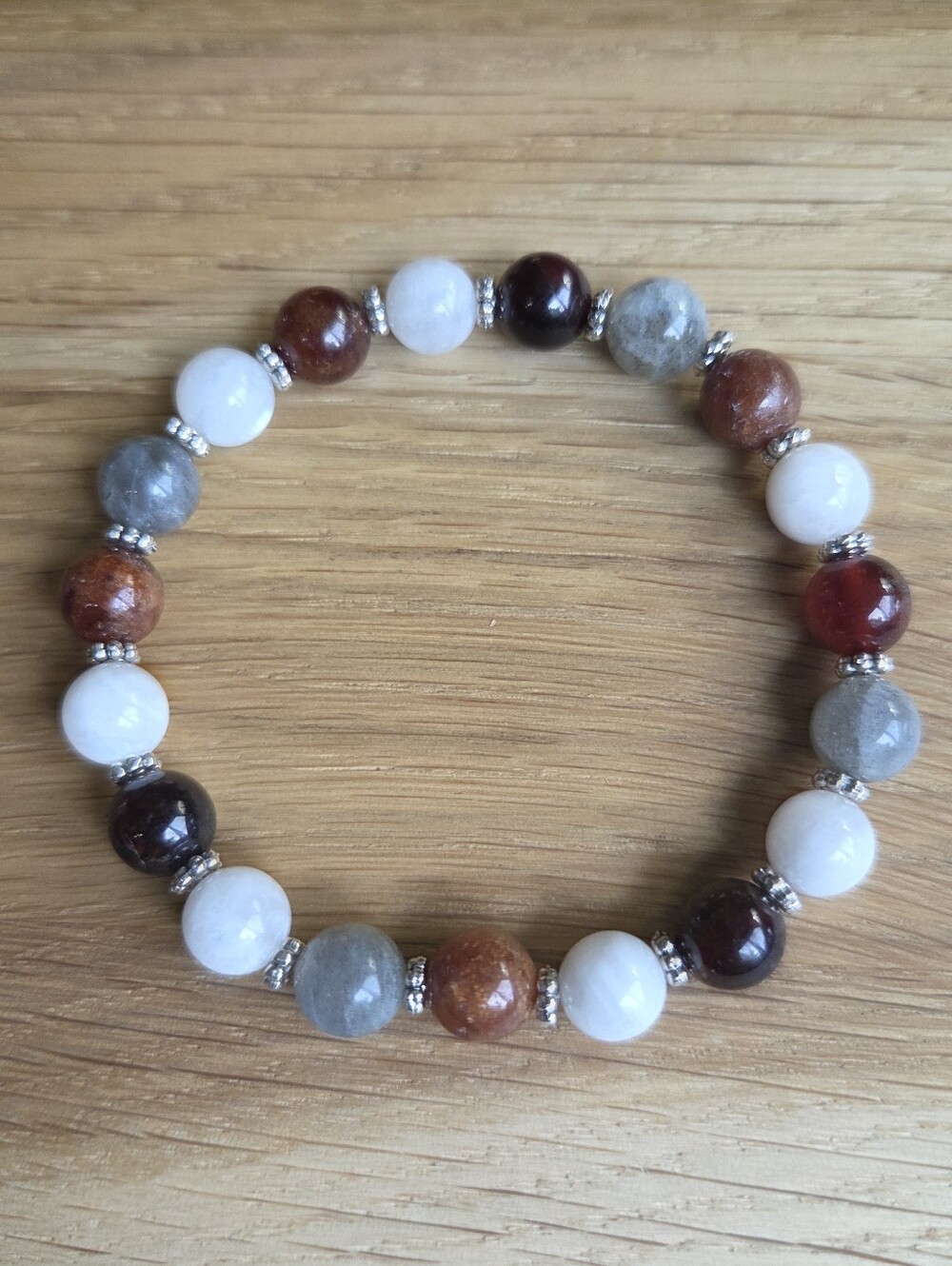 Hessonite Garnet, Moonstone & Labradorite Beaded Stretch Bracelet  | Handmade
